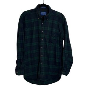 Pendleton Fireside Washable Wool Shirt Size M Blue Green Blackwatch Tartan Plaid